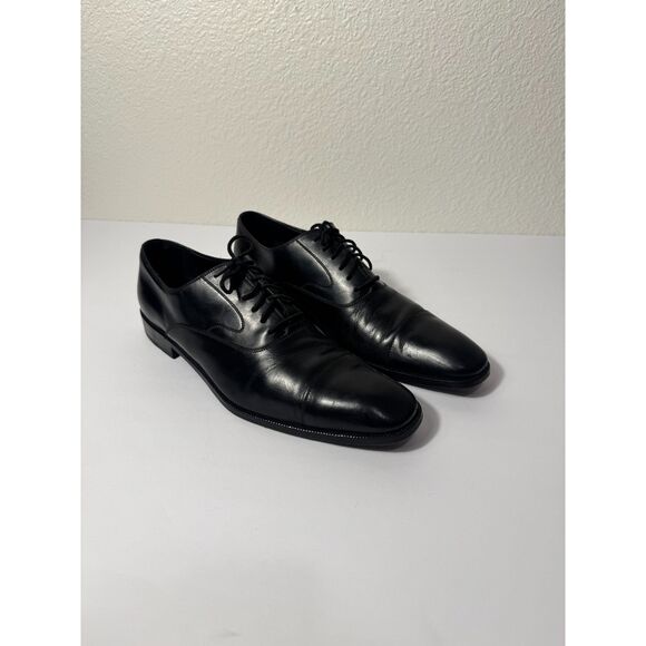 Salvatore Ferragamo Men’s Black Leather Oxford Cap Toe Dress Shoes Size 12D - Picture 1 of 6